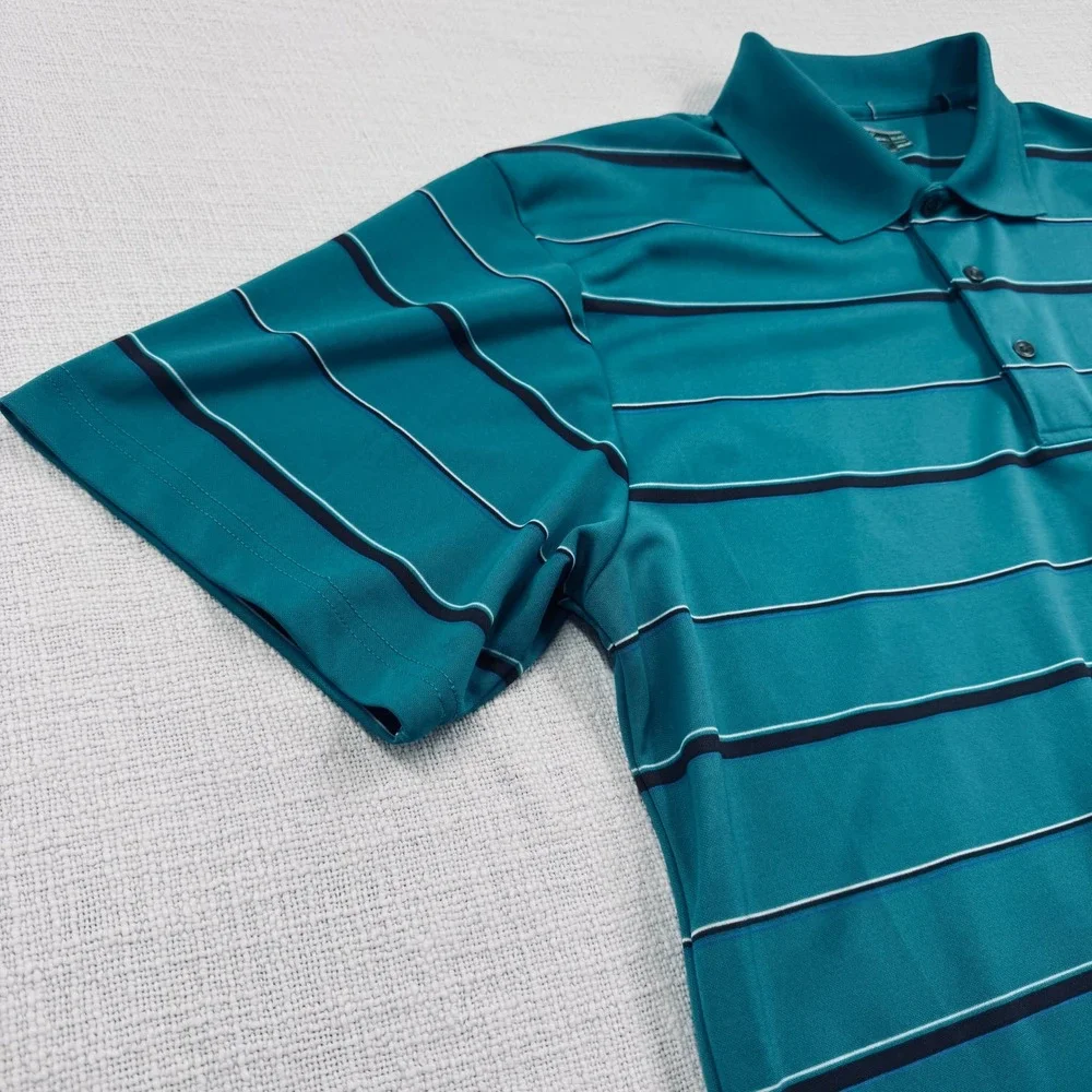 Ben Hogan Performance Golf‎ Polo Shirt Mens XL Teal Blue Striped Short Sleeve